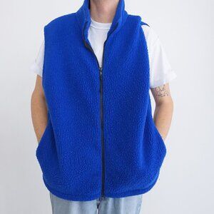 REI Blue Teddy Bear Fleece Outdoor Hiking Performance Wear Zip Up Sweater Vest L
